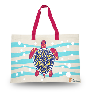 Eco Friendly Turtle Print Tote Bag | Durable Reusable Grocery <b>Beach</b> Shoulder Bag with Polyester Webbing Handles for Daily Use - Product Image 2