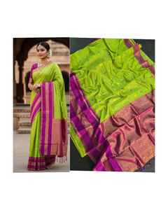 Sari de Diseño Indio en Algodón y Seda, con Bordado Jari, Estilo Étnico, Blusa de Exportación, Exclusivo de Boutique, Muy Vendido y de Moda - Product Image 3