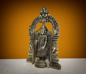 Nirmala Handicrafts Brass Tirupati Balaji <b>Statue</b> with Prabhavali Arch Wax Casting Handmade for Tabletop - Product Image 3