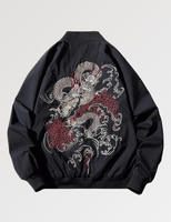 Blouson Bomber Tiger 'Akigara' en toile brodée style patchwork tatouage traditionnel unisexe hiver Sukajan respirant devant