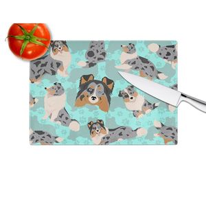 Planche à découper décorative en verre trempé bleu Merle Sheltie planche de service de cuisine de grande taille pour hacher un design élégant - Product Image 4