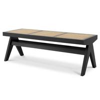 Banc moderne en teck avec plateau en rotin tressé, design mi-siècle, pour appartement, hôtel, salon, chambre, finition noire, mobilier de maison