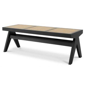 Modern Teak Wood <b>Bench</b> Woven Rattan Top Midcentury Design Living Room Bedroom Furniture Black Finish Home Decor Model ZKA03 - Product Image 2