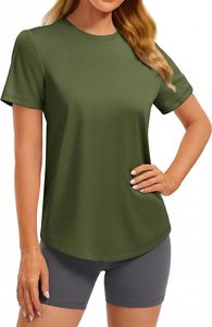 T-shirt de yoga et de sport pour femme, col rond, manches courtes, 100 % coton tricoté, été, entretien facile, évacuation de l'humidité, résistant à la décoloration, mode moderne - Product Image 3
