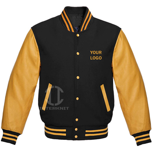 OEM Custom Varsity Jacket 100% Cotton Fleece Body <b>Synthetic</b> <b>Leather</b> Sleeves Contrast Ribbed College Jacket - Product Image 6