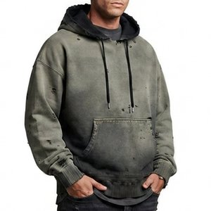 Sweat-shirt à capuche oversize pour homme, effet vieilli, couleur unie, en coton lavé, molleton bouclette, style décontracté, pour l'automne, avec poches, coupe classique - Product Image 4