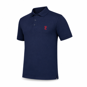 Men's <b>Navy</b> <b>Blue</b> Short Sleeve Knitted Cotton for <b>Shirt</b> with Red Embroidered Print Logo Front Casual Style Anti-Wrinkle - Product Image 1