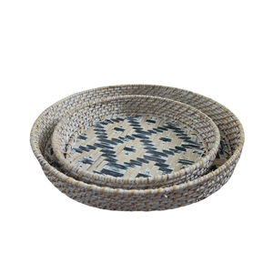 Wholesale Round Bamboo <b>Tray</b> with Rattan Woven Rattan Serving <b>Tray</b> For Coffee Table, Kitchen Countertop from Vietnam - Product Image 1