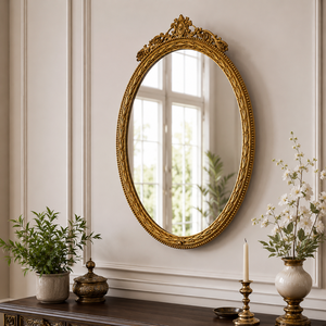 Luxury <b>Gold</b> Oval Wall <b>Mirror</b> Ornate Vintage <b>Frame</b> Decorative Classic <b>Mirror</b> For Living Room Bedroom Wall Decor - Product Image 3