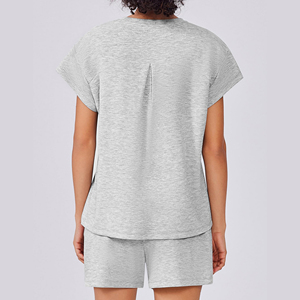 High Quality Women <b>Sets</b> Above Knee Canvas Breathable Streetwear 2Piece Short <b>Set</b> Regular Fit Short Sleeve Solid Color Short <b>Set</b> - Product Image 2