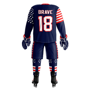 Tenue de Hockey sur Glace USA pour Hommes – Ensemble Complet Sublimé (Maillot et Pantalon) – Design Drapeau 18 Brave Rouge Blanc Bleu – Polyester Respirant – Hiver - Product Image 6