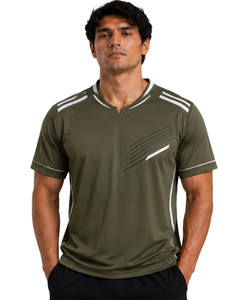 T-shirt de sport vert olive pour homme, manches courtes, séchage rapide, respirant, personnalisable, pour entraînement et gym - Product Image 1