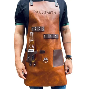 Custom Leather Zipper Durable Fashionable Adjustable Sleeveless Bib <b>Apron</b> with Pockets Vintage Grill <b>Kitchen</b> Work <b>Apron</b> - Product Image 6