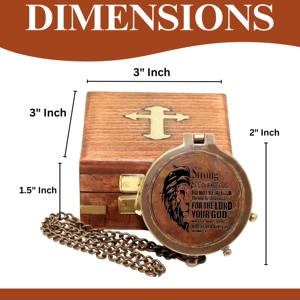 Boussole religieuse en laiton avec étui en bois et chaîne, plaquée or, verset biblique gravé pour la prière - Product Image 4