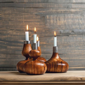 Support de bougie en bois fait à la main pour la décoration de la maison et Noël - Product Image 1