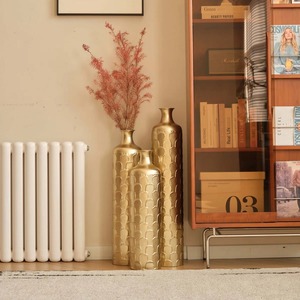 Premium Gold Finished Floor <b>Vase</b> <b>Set</b> Of <b>3</b> Perfect For Stage Decor Wedding Setup And Grand Event Styling Accent Piece From India - Product Image 1