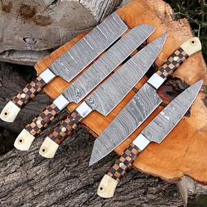 Ensemble de couteaux de cuisine en acier au carbone, 5 pièces, forgés à la main, manche en bois, durables, multifonctionnels, pour un usage quotidien - Product Image 3
