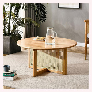 Contemporary Designer Rattan Coffee <b>Table</b> with Metal Base <b>Adjustable</b> <b>Height</b> for Stylish Living Room Setup - Product Image 2