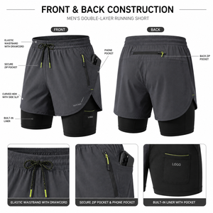 Men's Double <b>Layer</b> Running Shorts with Built-In Compression Liner | Custom Logo Quick-Dry Sports Shorts for Summer Gym Wear - Product Image 5