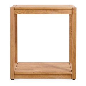 Mesa Auxiliar de Madera de Teca Sólida Indonesia para Exteriores, Resistente a la Intemperie, Cuadrada, con Estante de Almacenamiento con Listones para Muebles de Jardín - Product Image 3