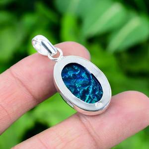 Pendentif élégant fait main en opale bleue triple vague marine, en argent sterling 925 plaqué or, cadeau de fiançailles vintage pour elle - Product Image 5