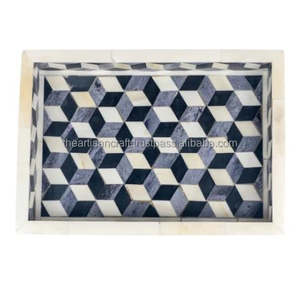 Hecho a mano elegante hueso incrustaciones MDF madera acrílico cocina bandeja para servir artesanías naturales incrustaciones decorativas soporte para pasteles - Product Image 2