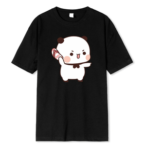 T-shirt décontracté pour homme en jersey tricoté 100 % coton respirant, blanc, à manches courtes, col rond, imprimé numérique motif panda, avec logo frontal - Product Image 2
