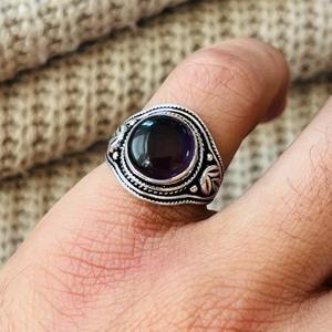 Tribal Fleur de lis Amethyst Brass <b>Ring</b> Oxidized Silver Plated <b>Statement</b> Wholesale <b>Ring</b> For Women - Product Image 3