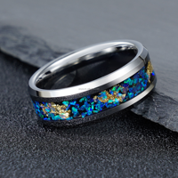 Bague en carbure de tungstène argenté avec incrustation d'opale concassée et de feuille d'or, alliance bombée de 8 mm pour hommes et femmes, bijoux Galaxy en gros