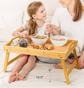 Plateau de service pliable en bambou avec poignées, compatible lave-vaisselle, revêtement poudré, pour le petit-déjeuner et la chambre à coucher - Product Image 2
