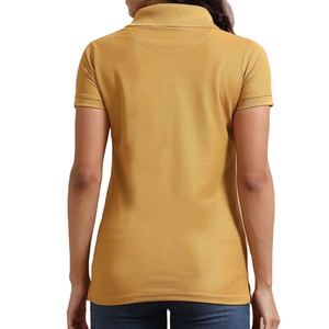 เสื้อเชิ้ตแขนสั้นสีทึบสำหรับผู้หญิง ผ้าฝ้ายถักแบบลำลอง แห้งเร็ว สีเหลืองมัสตาร์ด ทรงปกติ - Product Image 2
