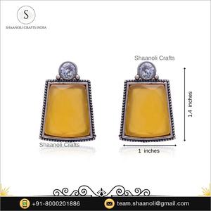 Indian Style Handmade Women's <b>Drop</b> Earrings Yellow Beautiful Design Silver Plated Oxidized Featuring Pearls Diamonds For Favors - Product Image 4
