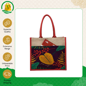 Nueva llegada: Bolsa de compras de yute ecológica con asa de cinta de algodón, cadenas con cremallera estilo bohemio y estampado personalizado. - Product Image 2