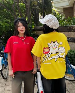 Camiseta de Mujer Talla Grande, 100% Algodón, Impresión Serigráfica, Diseño de Personajes Rojos y Amarillos, Cuello Redondo, Manga Corta, Estilo Casual - Product Image 5