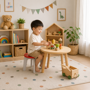 Petit tabouret décontracté en contreplaqué de pin américain, durable et sûr, chaise à bords lisses, meubles de salon pour enfants - Product Image 1