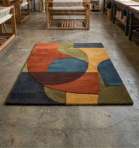 Modern Abstract Geometric Hand Tufted Wool Anti-Slip Medium Pile Cotton Canvas Backing Area Rug Soft <b>Plush</b> Color Block Living - Product Image 3