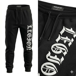 Pantalon de survêtement personnalisé en gros avec impression 3D en relief pour hommes, en molleton bouclé de coton épais, style streetwear premium - Product Image 3