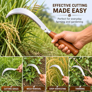 Faucille Courbe Premium en Acier Inoxydable avec Manche en Bois pour l'Agriculture, la Coupe de l'Herbe, le Désherbage, la Récolte des Cultures et les Travaux de Jardinage - Product Image 5