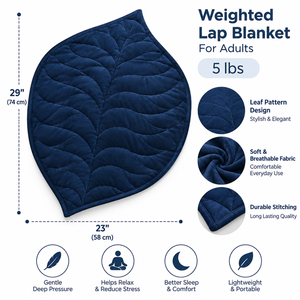 Manta acolchada azul marino |   Manta Ponderada de 5 lb para Mayor Comodidad |   Funda para adultos con diseño de hojas de 23x29 pulgadas |   Suave, Lavable y Acogedor para la Relajación - Product Image 2