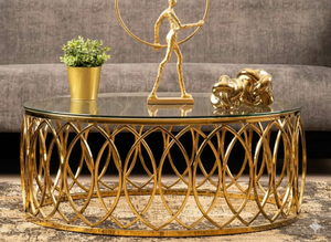 Mesa de Centro Redonda de Metal Dorado de Lujo con Tapa de Vidrio Templado – Mesa de Centro Premium para Sala de Estar - Product Image 3
