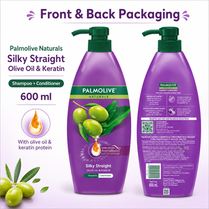 Palmolive Naturals Silky Straight Olive Oil & Keratin <b>Shampoo</b> 600ml | 2-in-1 Smoothing Straightening - Product Image 4