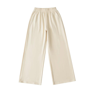 Pantalones anchos de punto para mujer, de color liso, con cintura elástica, ajuste holgado, informales, de longitud completa, transpirables para verano - Product Image 3