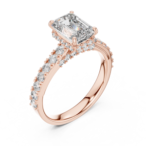 แหวนหมั้นเพชรทรงเหลี่ยมมรกตสีทองหรูหรา เพชรสร้างในห้องปฏิบัติการพร้อมวงแหวนแบบฝังเพชรสองชั้น เครื่องประดับเพชรเจ้าสาวสไตล์โมเดิร์น - Product Image 6