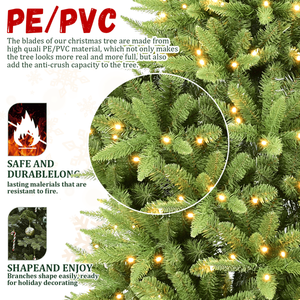 Albero di Natale Artificiale 2,4m (8ft) con 1612 Punte Miste in PVC/Acero Rigido, 500 Luci LED Bianco Caldo, Filo Memoria + Filo in Ferro, 300cm, Verde PE - Product Image 3