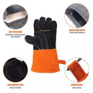 BBQ Leather <b>Gloves</b> <b>Cooking</b> Grill <b>Gloves</b> Heat Resistant Supplier Leather BBQ <b>Gloves</b> Heat Protection <b>Cooking</b> <b>Gloves</b> Outdoor Use - Product Image 3