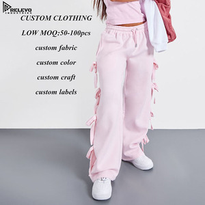 Pantalones de chándal de invierno para mujer, de moda, de corte ajustado, de tela gruesa, estilo urbano, de pierna ancha, con decoración de lazo lateral - Product Image 6