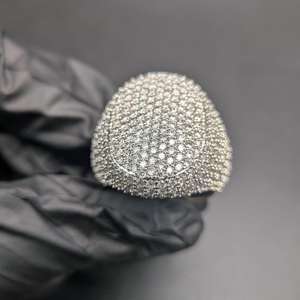Bague de cocktail de luxe pour femme en argent 925, sertie de moissanite VVS taille brillant rond et de diamants en pavé, forme boule, bijou de soirée - Product Image 4