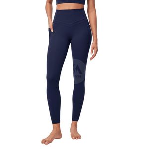 Leggings de Yoga Azules Sólidos de Cintura Alta para Mujer, Ropa Deportiva para Gimnasio y Running, Pantalones de Fitness con Control de Abdomen, Elásticos en Cuatro Direcciones, Fabricación OEM Personalizada - Product Image 2