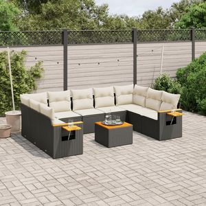 Ensemble de canapés de jardin en rotin noir avec coussins, mobilier d'extérieur au design contemporain, résistant à l'eau et aux UV, rotin PE haute densité - Product Image 1
