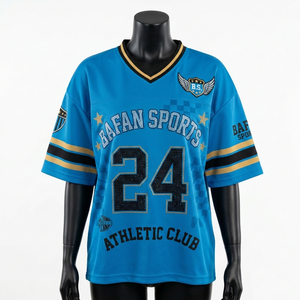 Premium <b>Womens</b> Football Jersey 180 GSM Moisture Wicking Micro <b>Mesh</b> Polyester Blue Black Gold Panel Design Custom Logo - Product Image 1